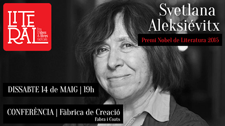 Cartell que anuncia la conferència de la premi Nobel Svetlana Aleksièvitx.